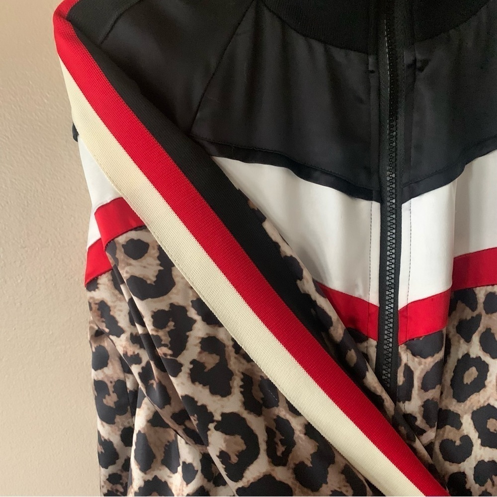 Pam & Gela Leopard Print Color Block Satin Bomber… - image 8